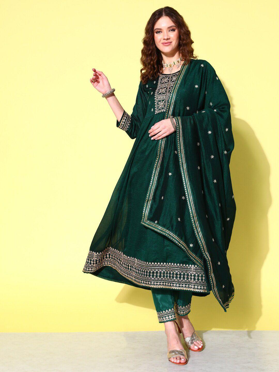 sangria floral embroidered sequined anarkali kurta & trousers with dupatta