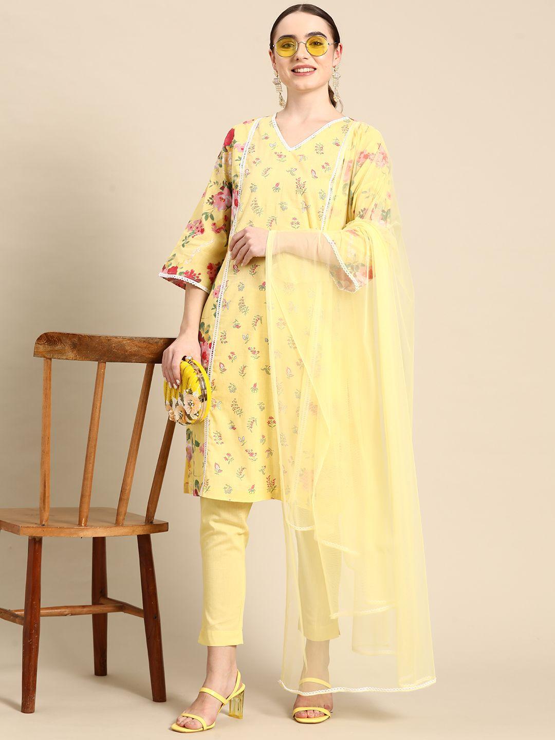 sangria floral print straight kurta with trousers and dupatta