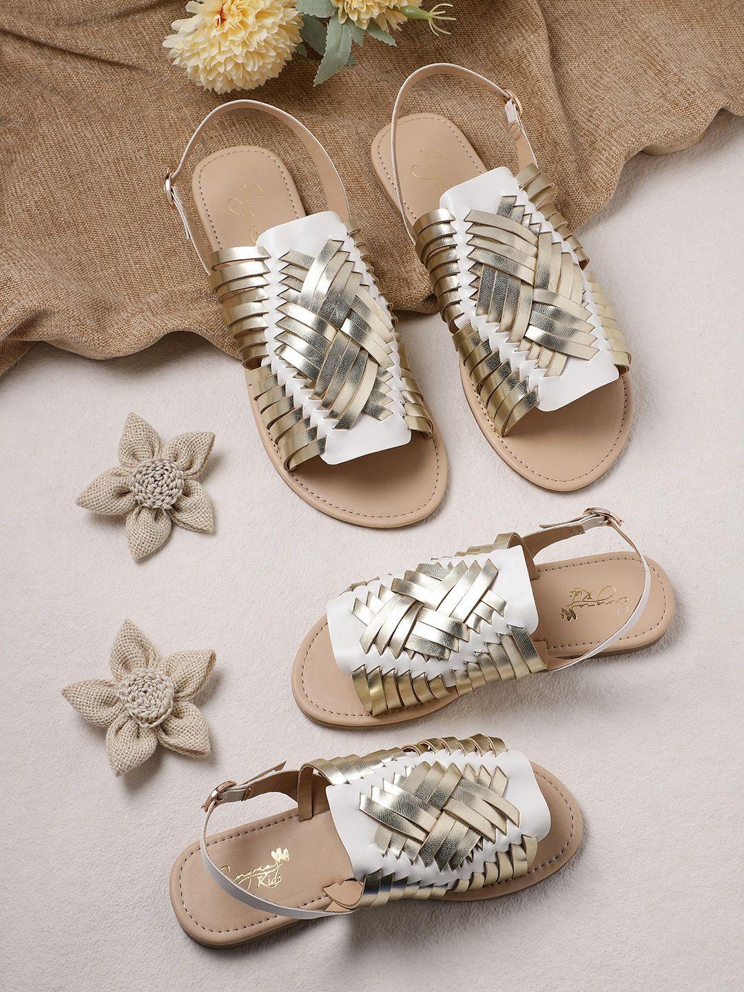 sangria girls gold-toned & white braided mules