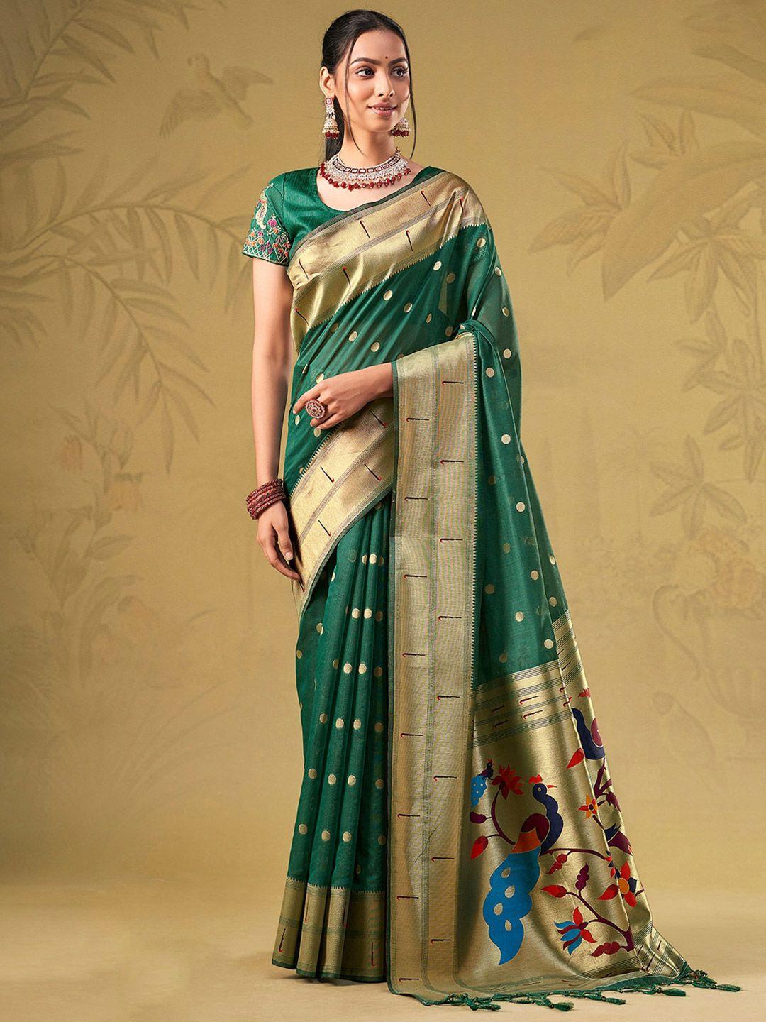 sangria green ethnic motifs woven design zari kanjeevaram saree