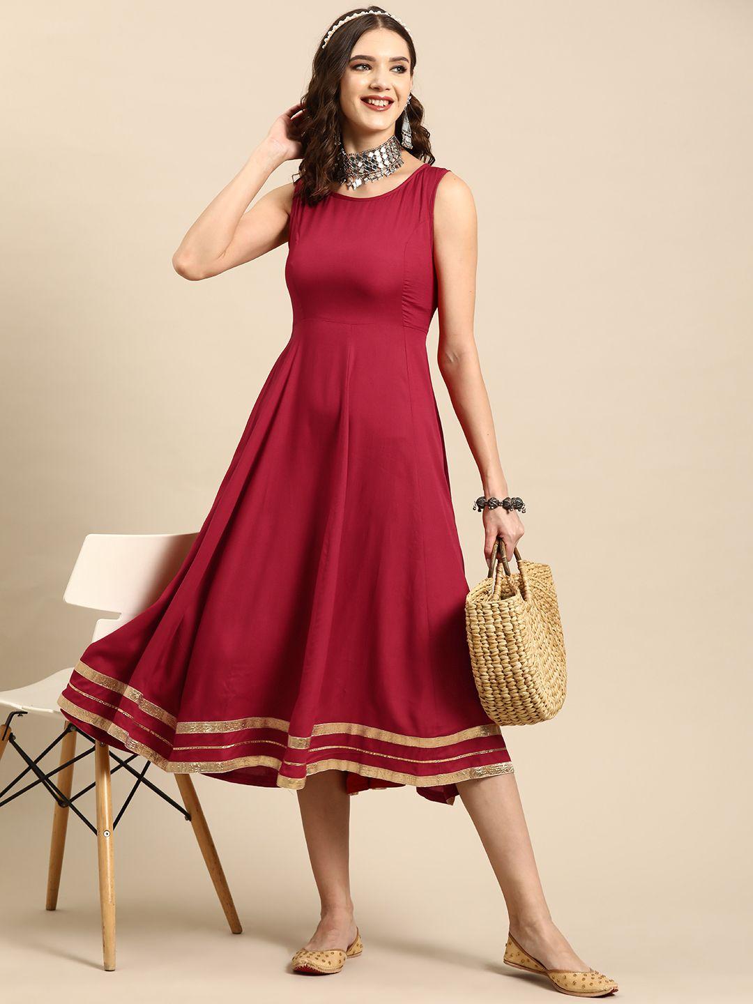 sangria lace-up midi fit & flare ethnic dress