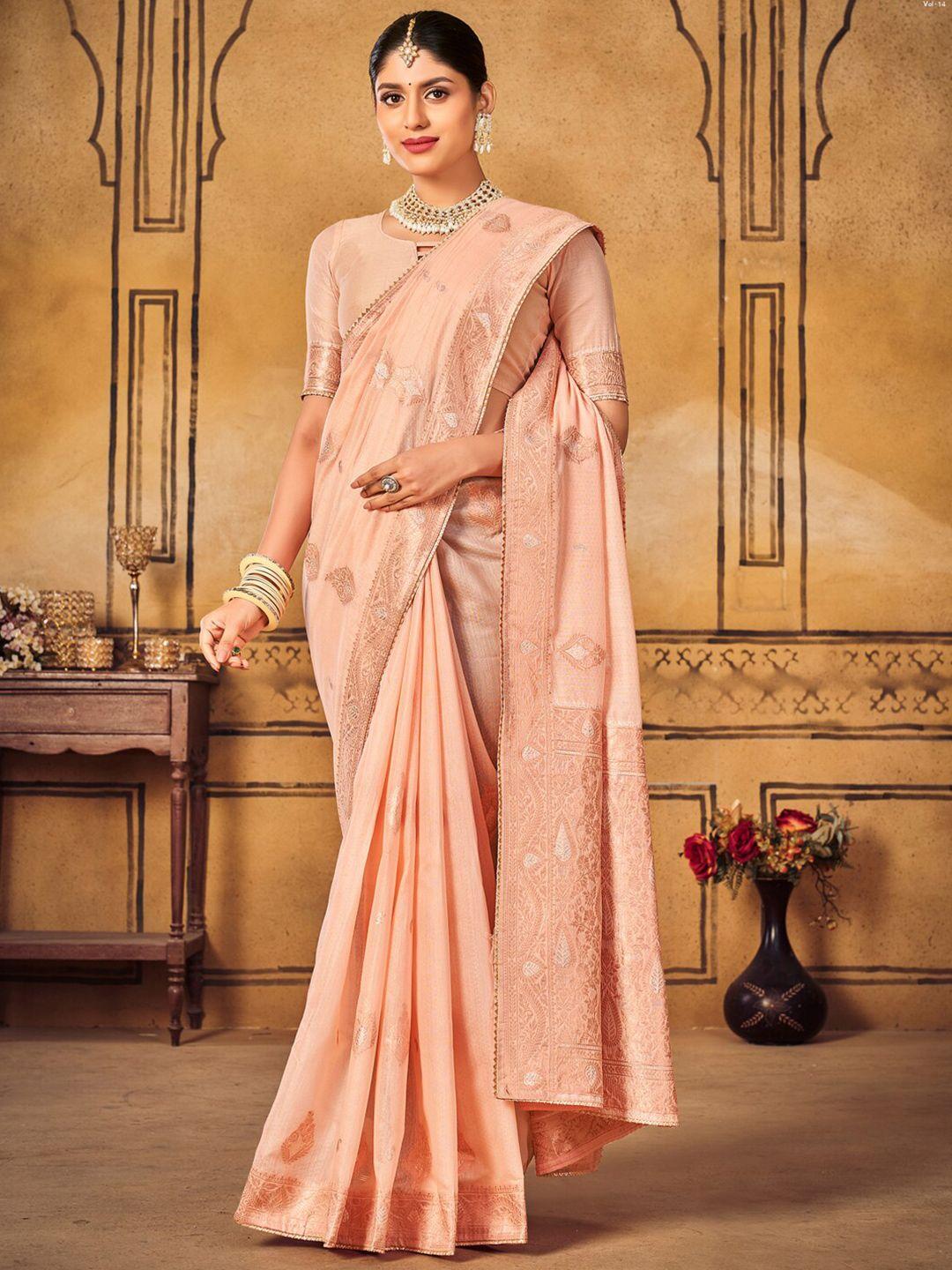 sangria peach woven design gotta patti  saree with blouse piece