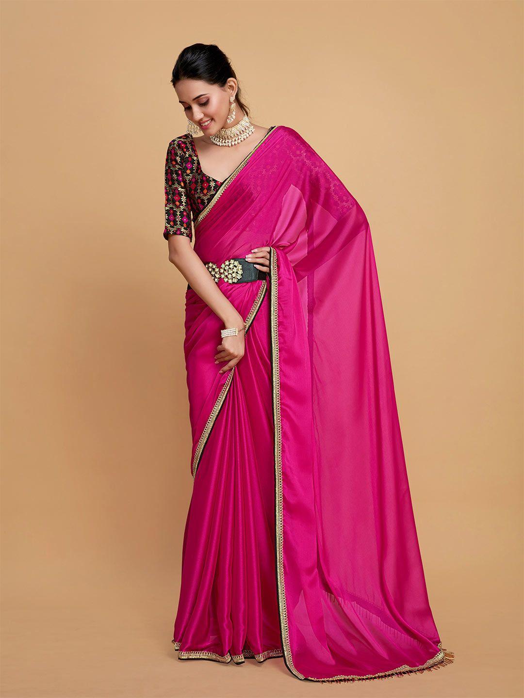 sangria pink & beige embellished border zari silk blend saree