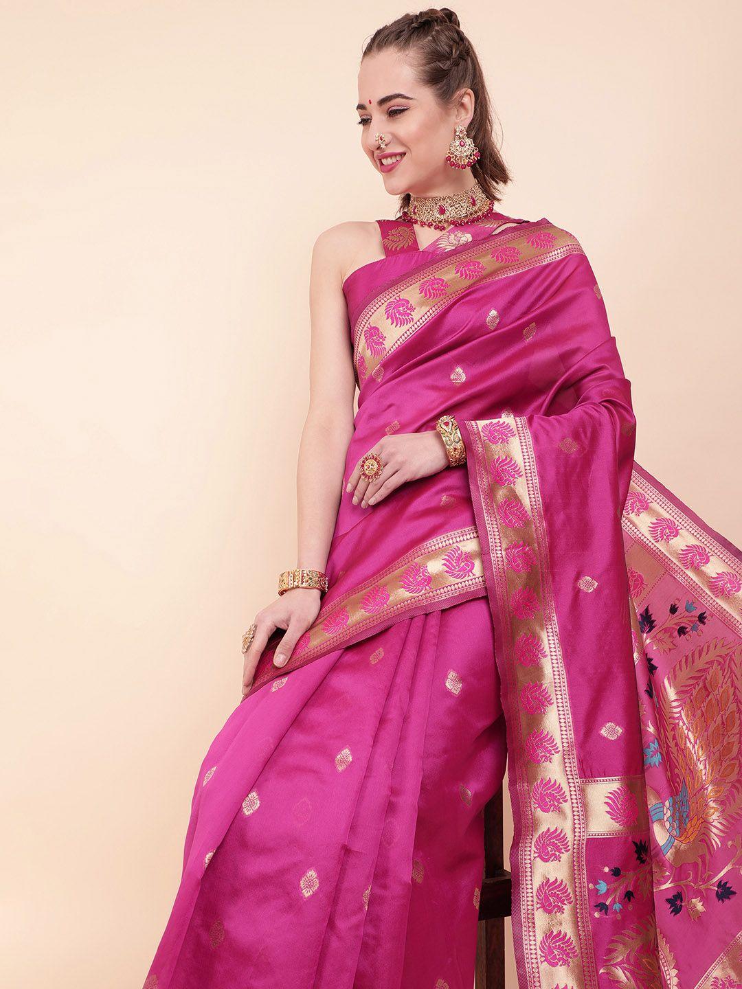 sangria pink ethnic motifs zari pure silk banarasi saree