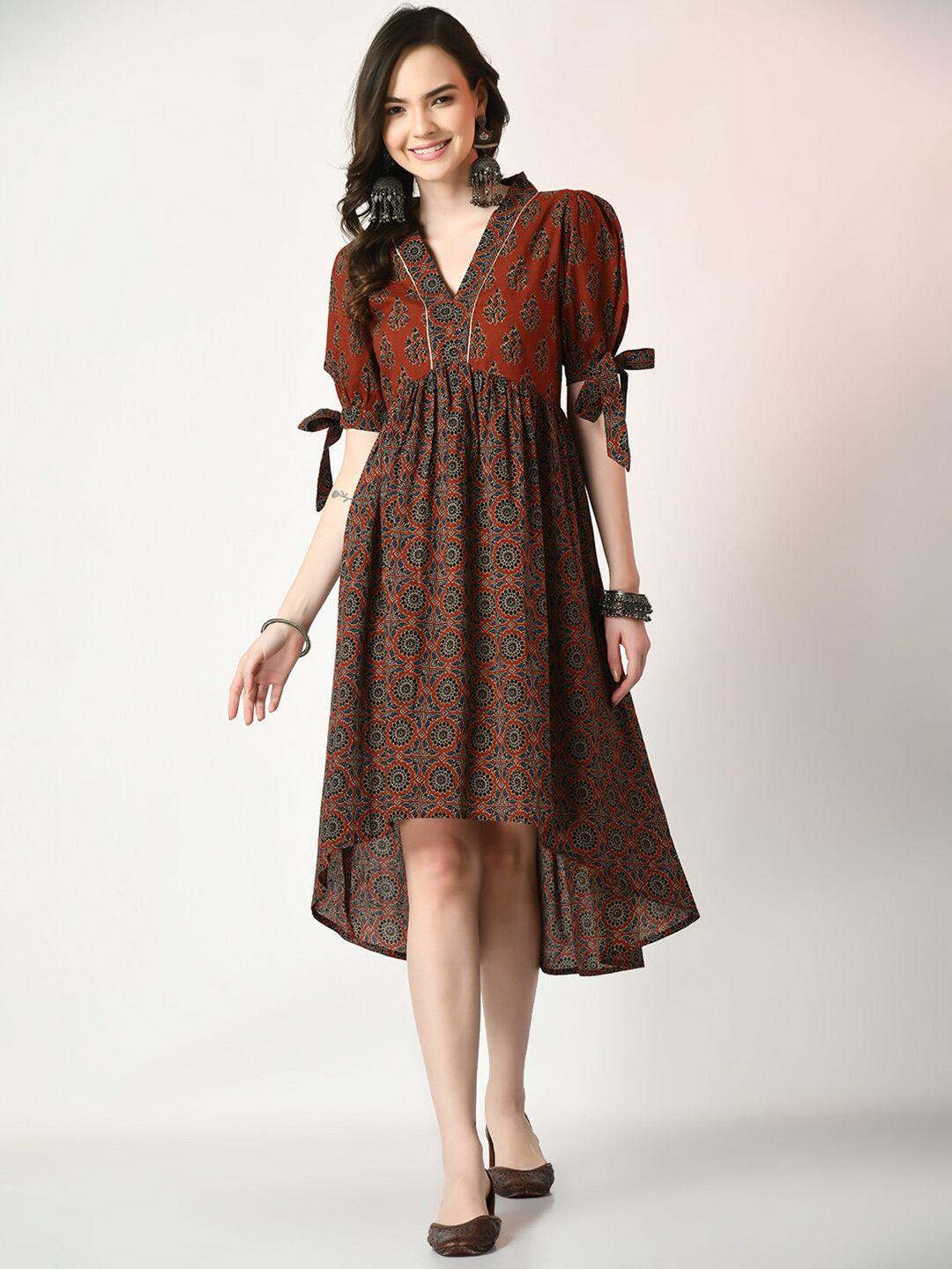 sangria printed cotton fit & flare dress