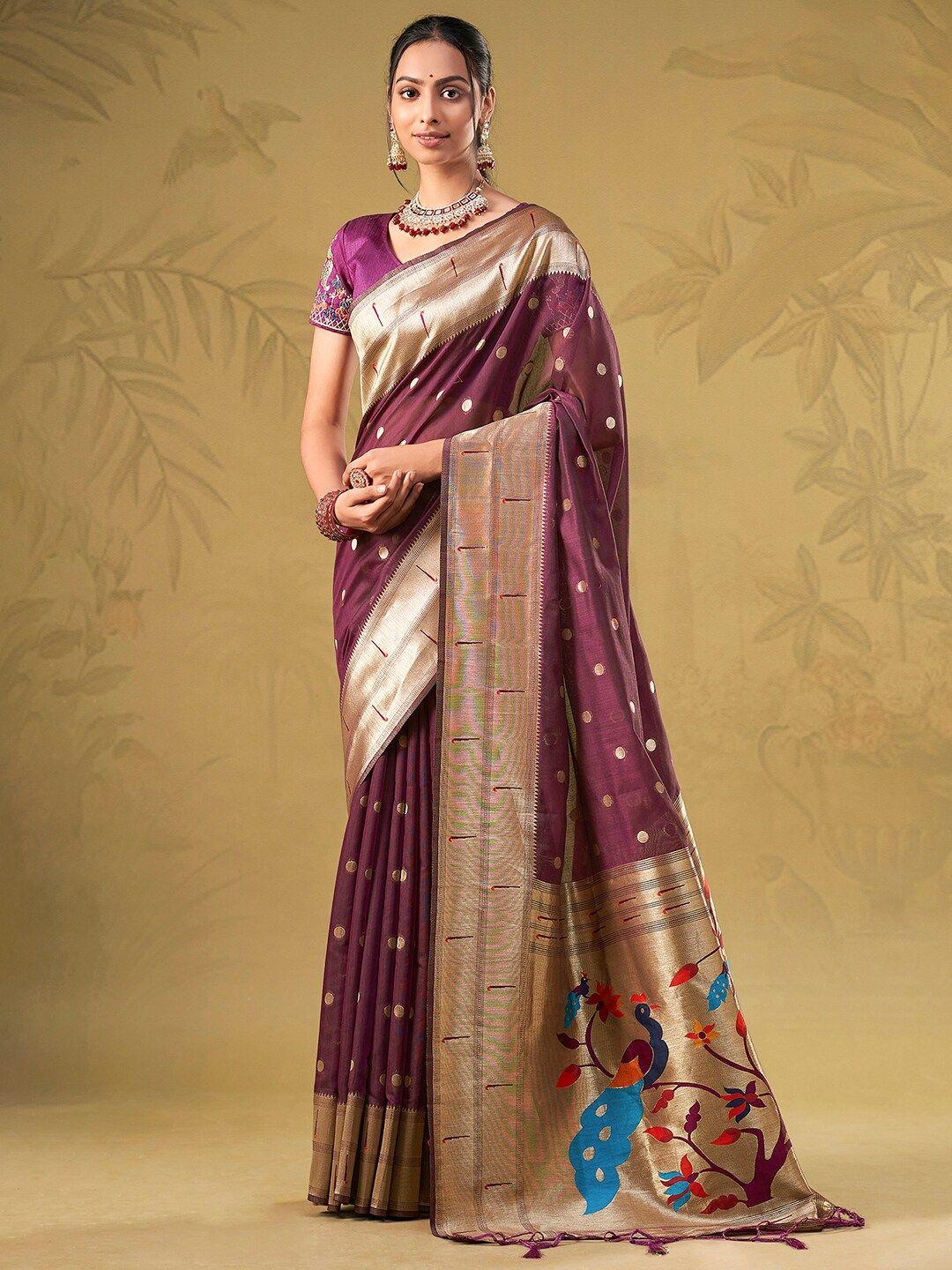 sangria purple polka dots woven design kanjeevaram saree