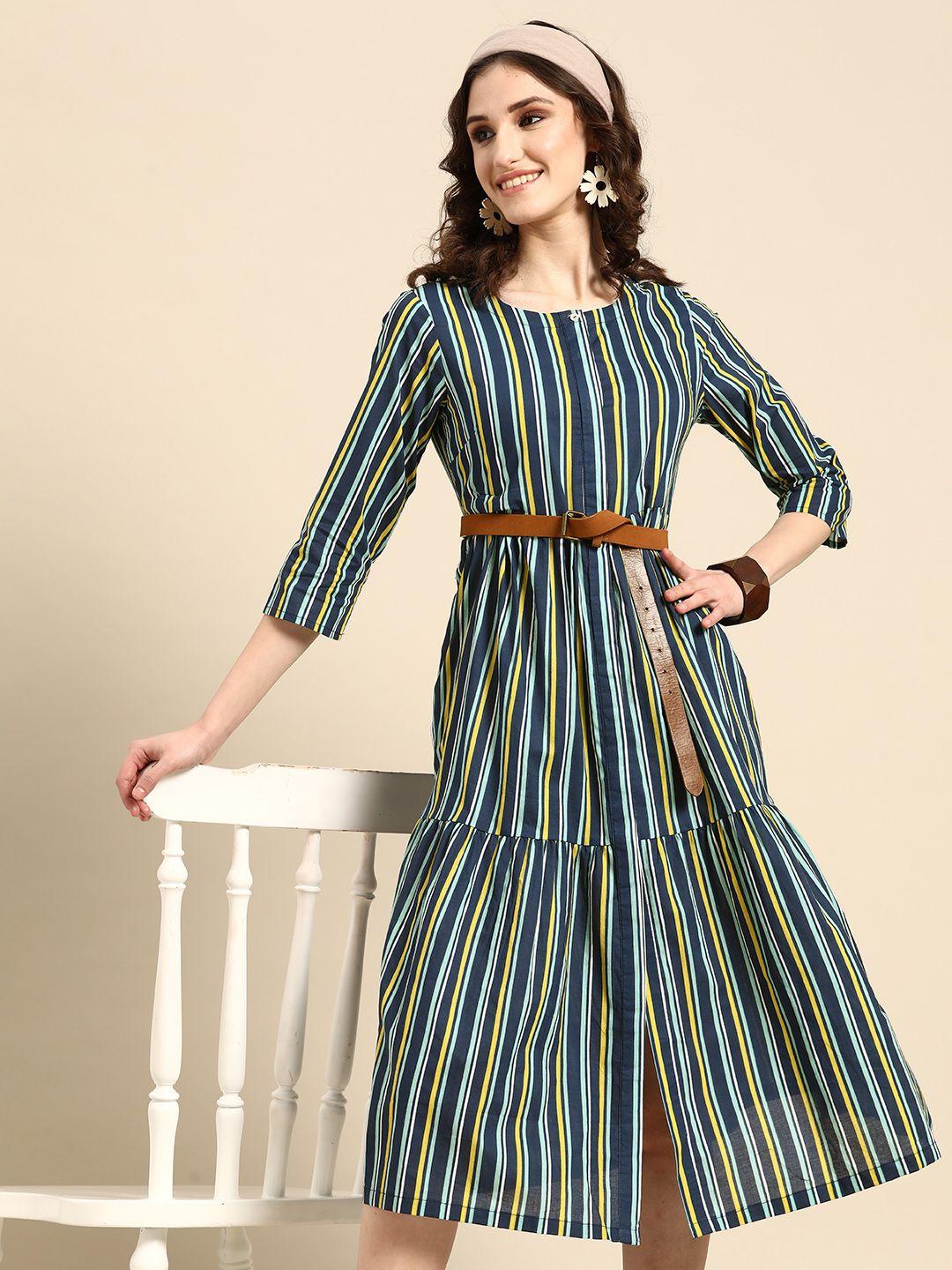 sangria striped a-line midi dress