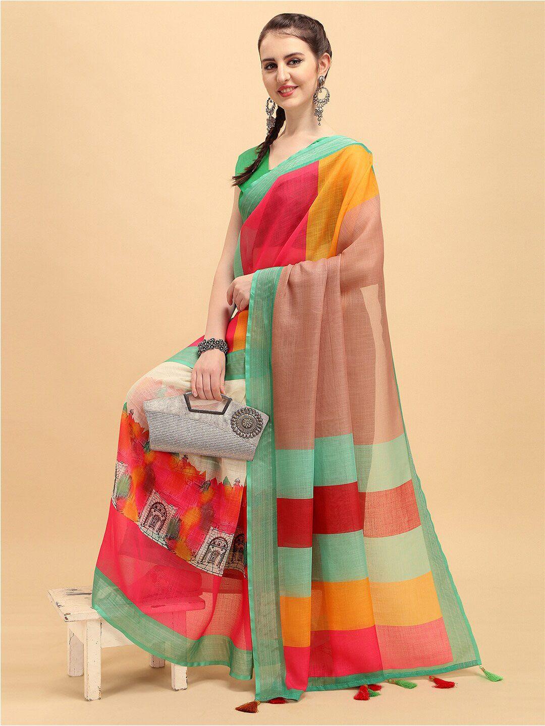 sangria striped pure linen saree with blouse piece
