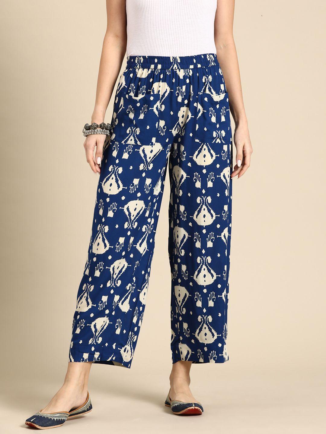sangria women ethnic motifs printed parallel trousers