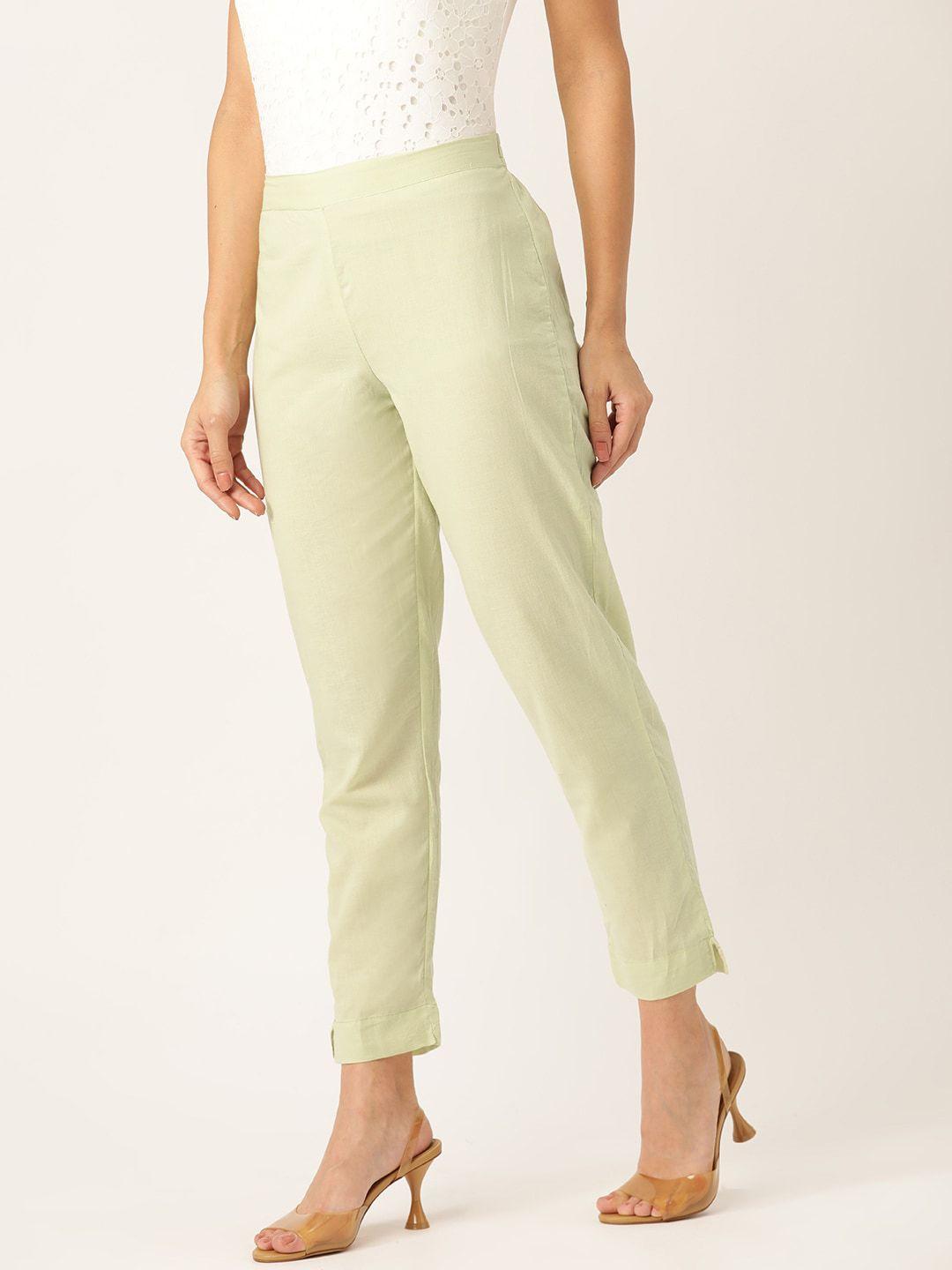 sangria women green regular fit solid trousers
