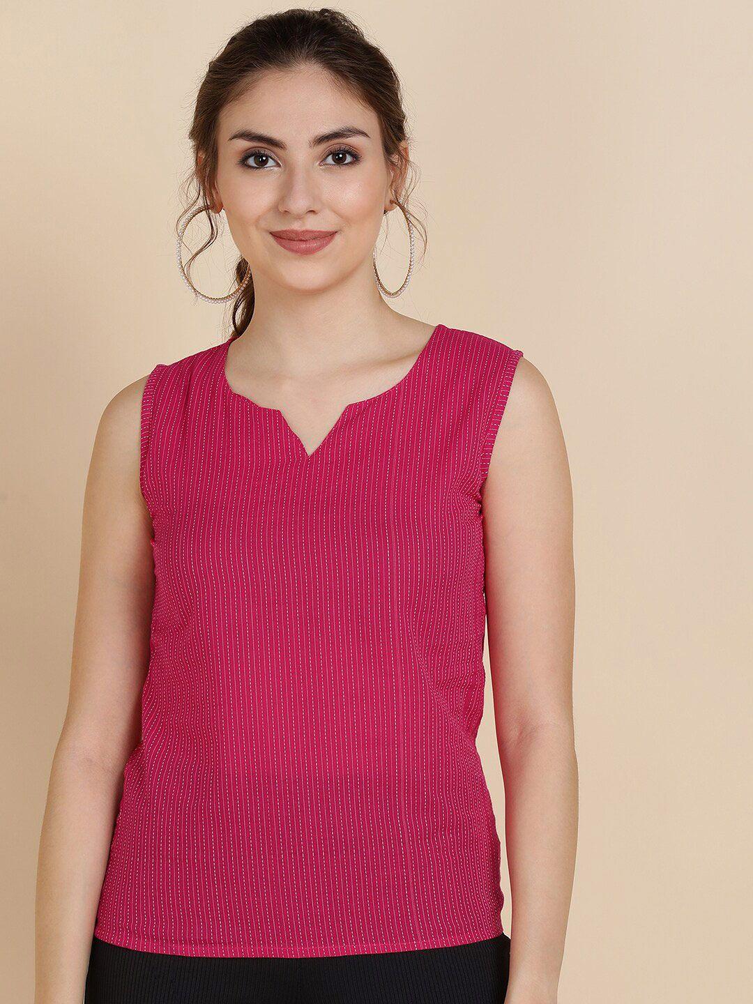 sangria women pink solid sleeveless pure cotton top