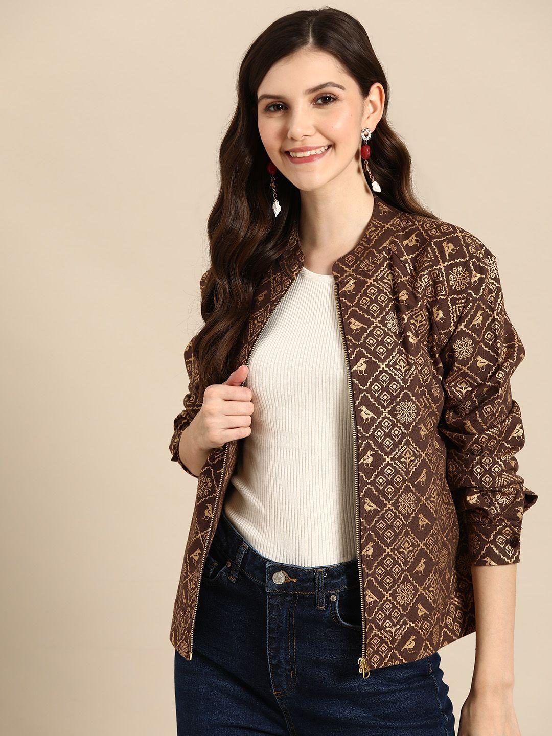 sangria women pure cotton floral tailored fusion jacket