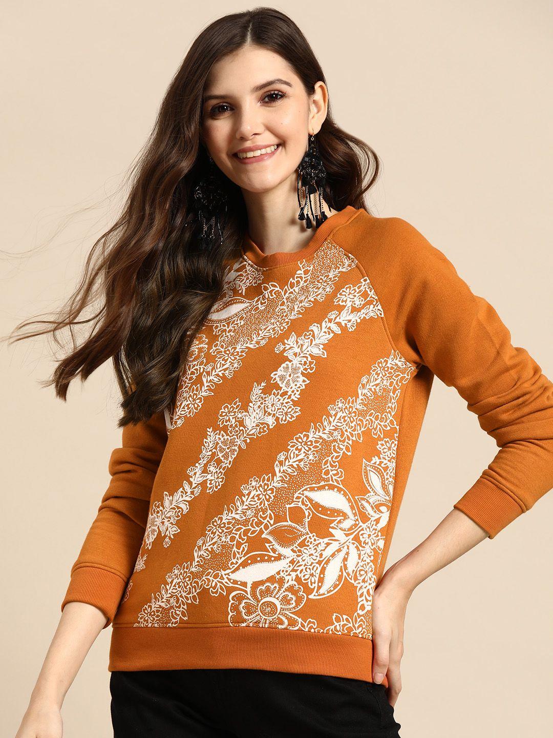 sangria women round neck knitted printed sweatshirt