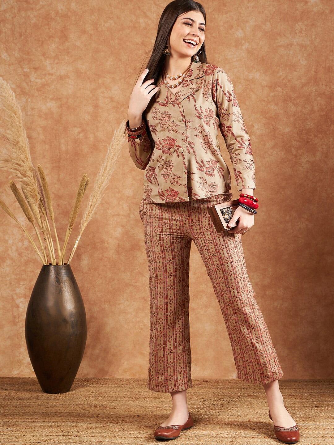 sangria woven design pashmina coat with trouser