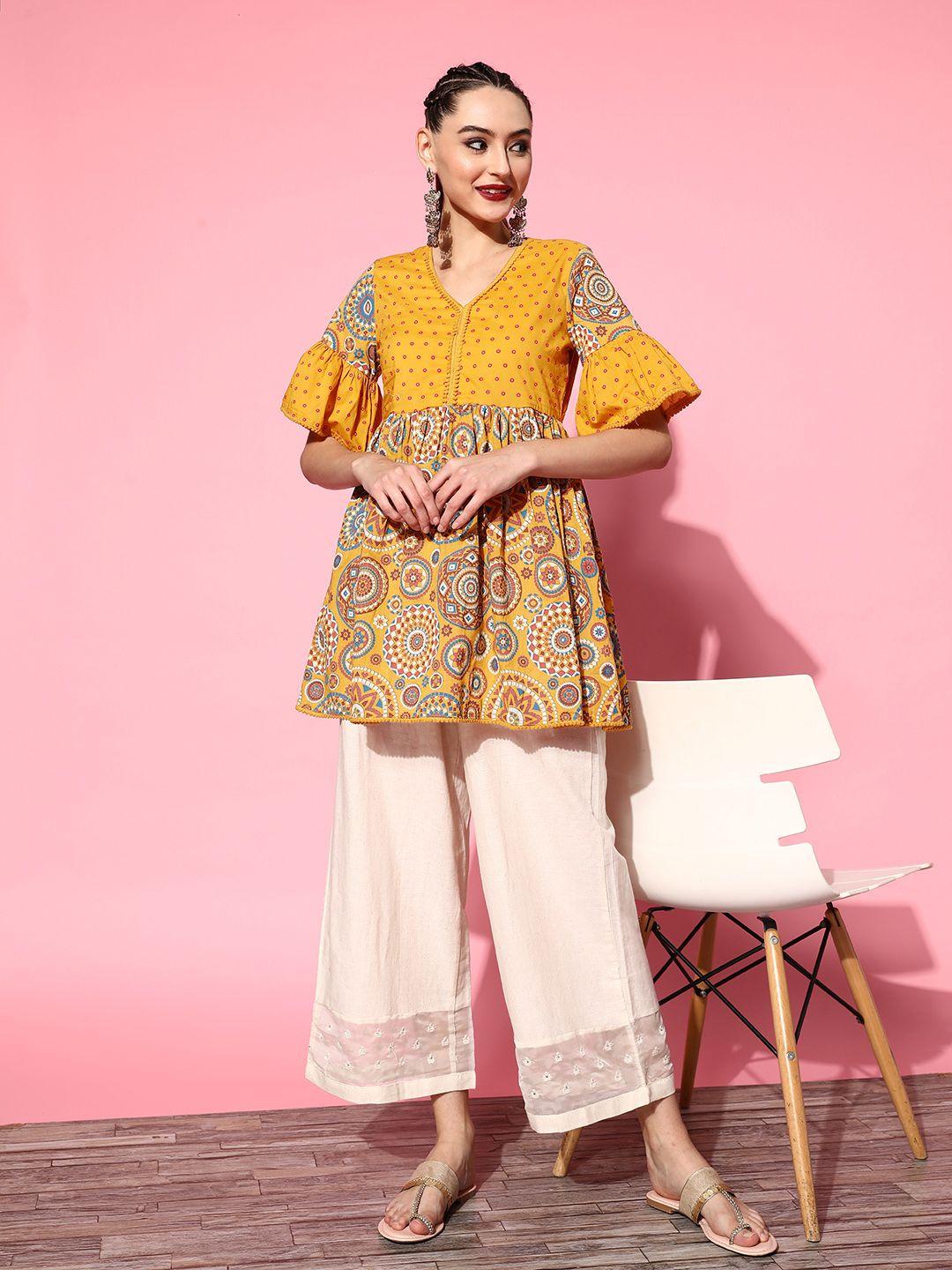 sangria   mustard ethnic motifs print mix top