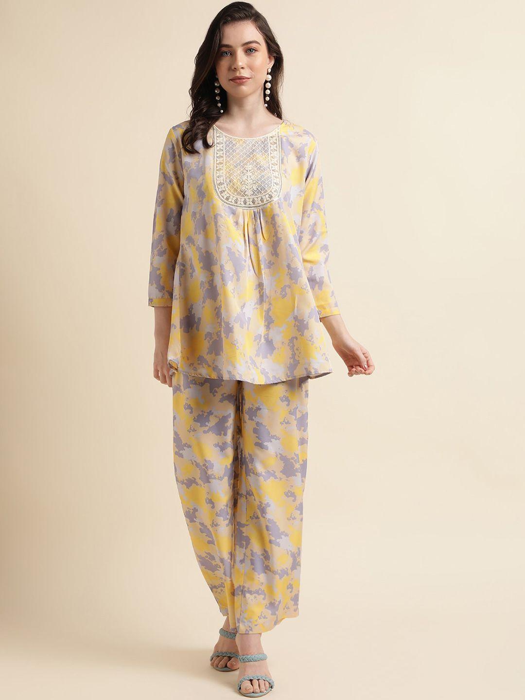 sangria abstract digital printed tunic with trouser co-ords