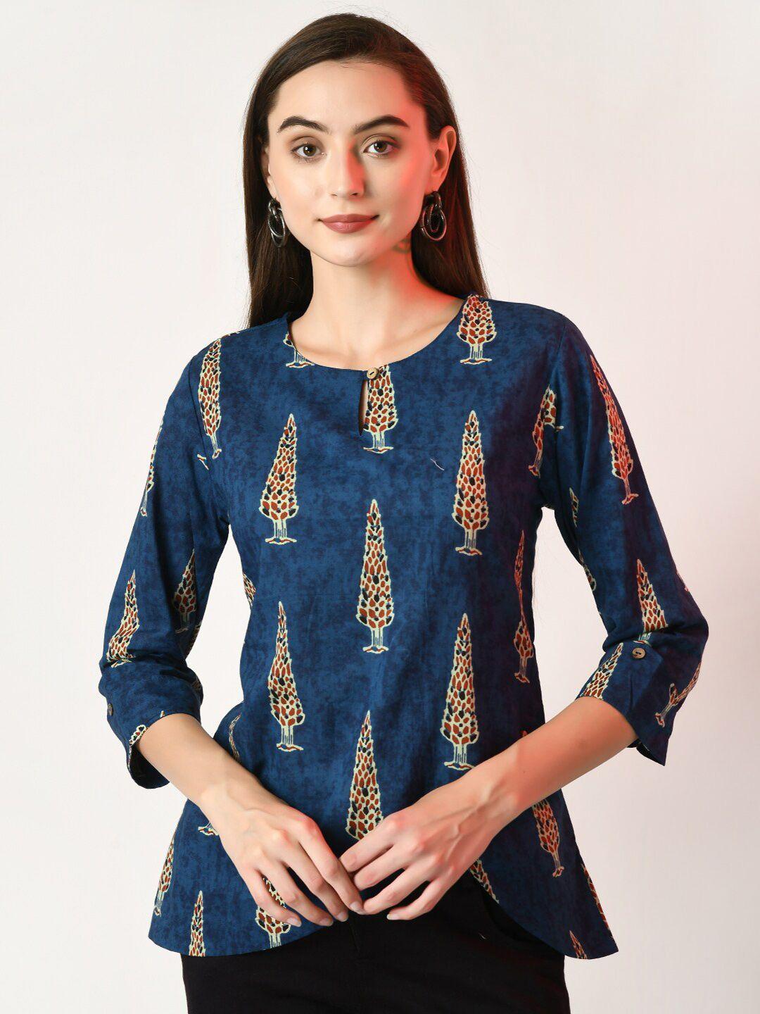 sangria abstract printed keyhole neck cotton top