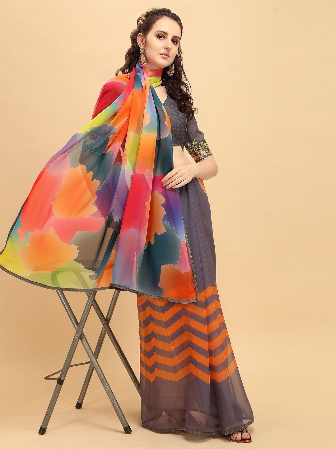 sangria abstract printed pure georgette saree with blouse piece