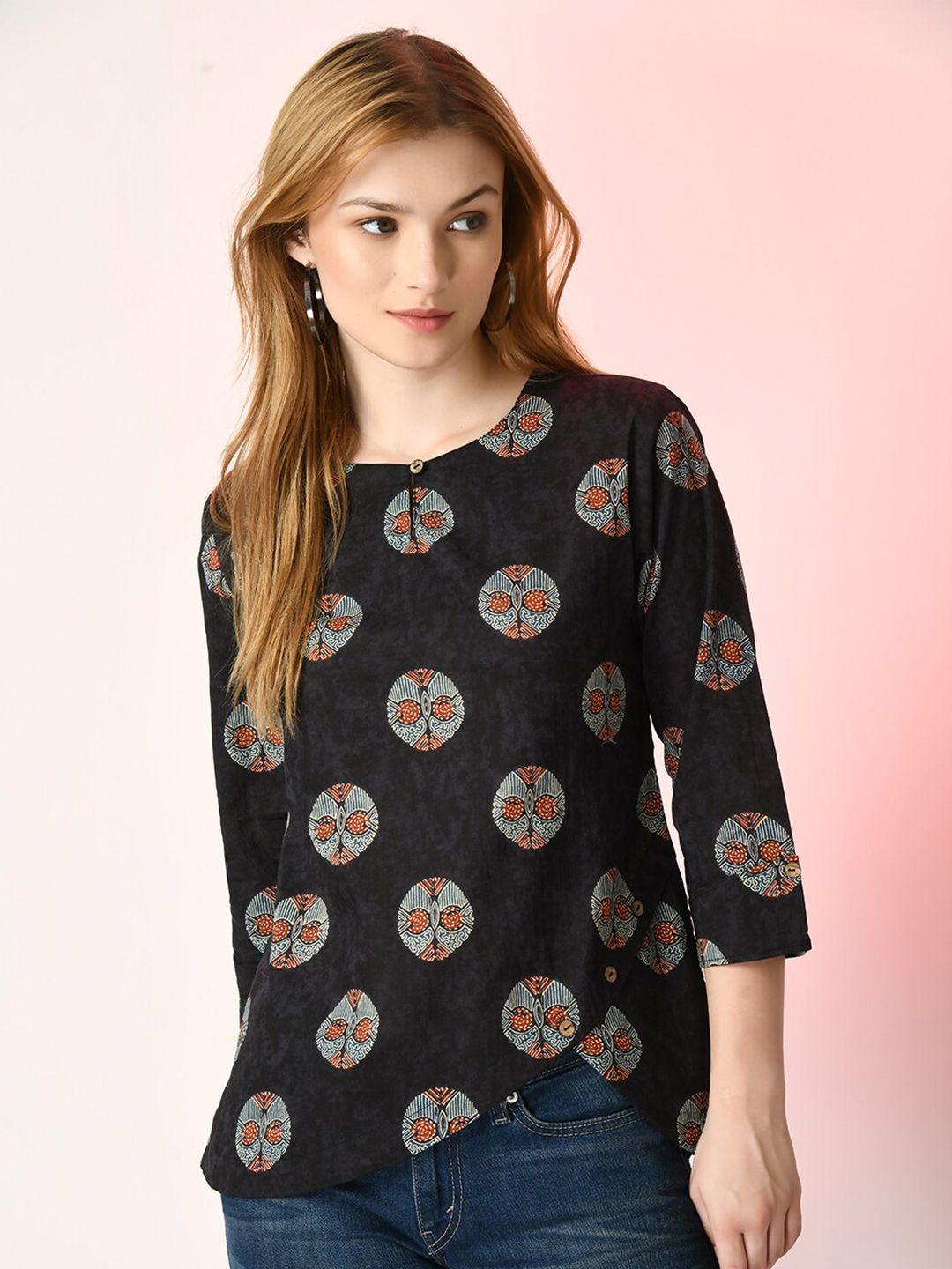 sangria abstract printed round neck cotton top