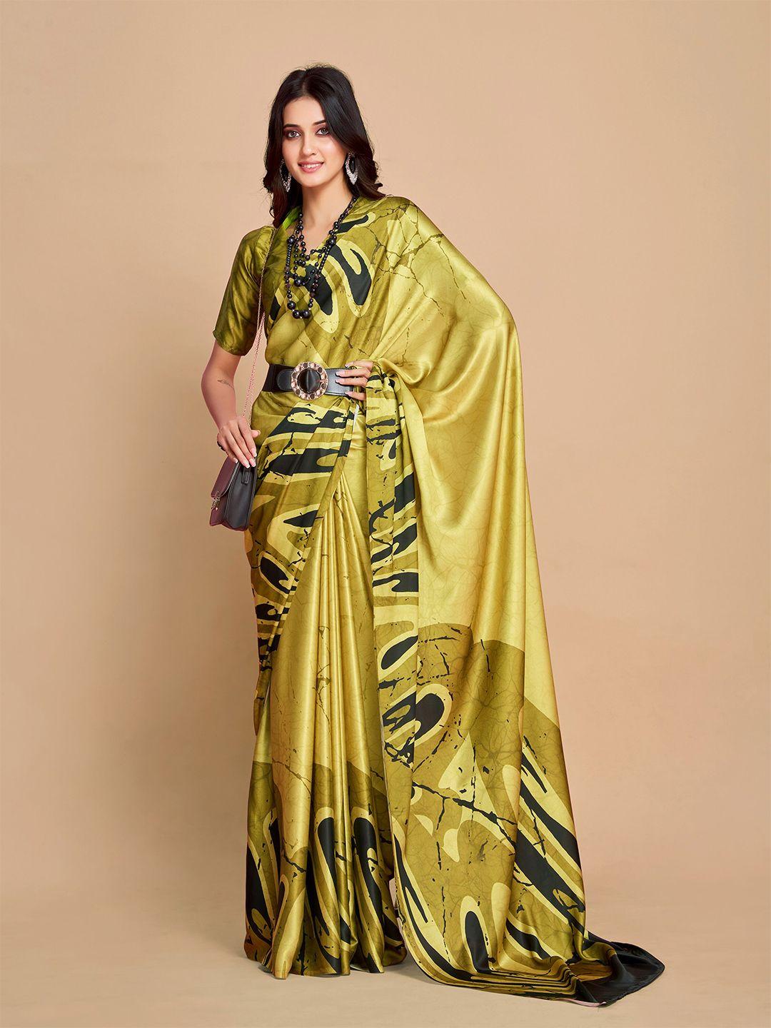 sangria abstract printed satin saree with blouse piece