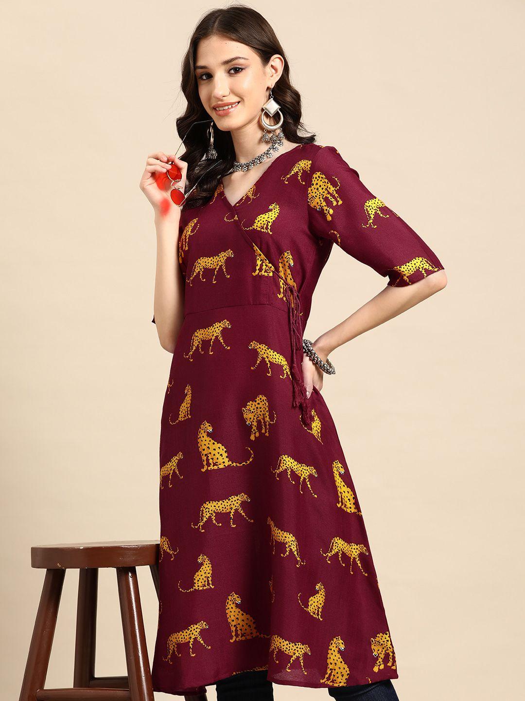 sangria animal print angrakha kurta