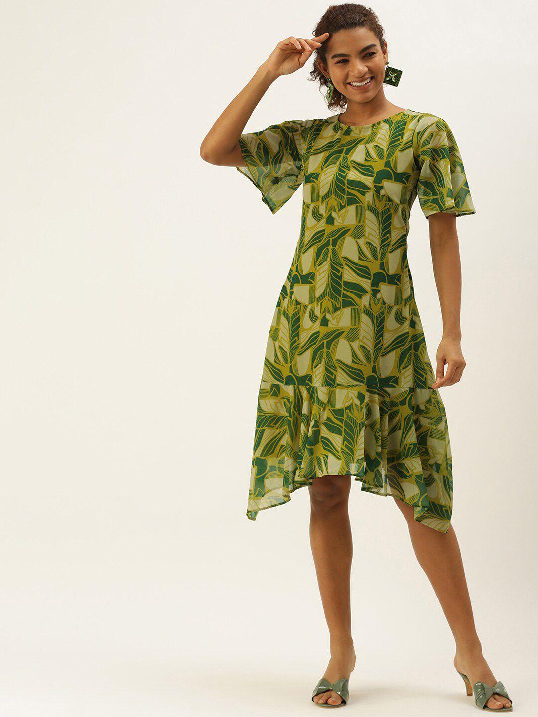 sangria asymmetric hem abstract printed a-line dress