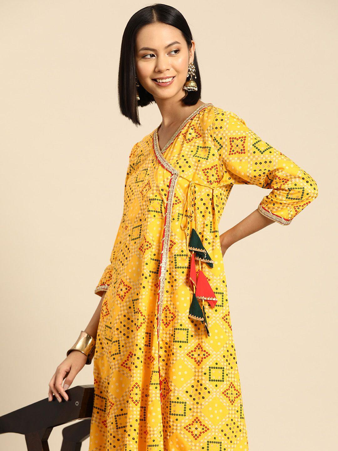 sangria bandhani printed gotta patti angrakha anarkali kurta