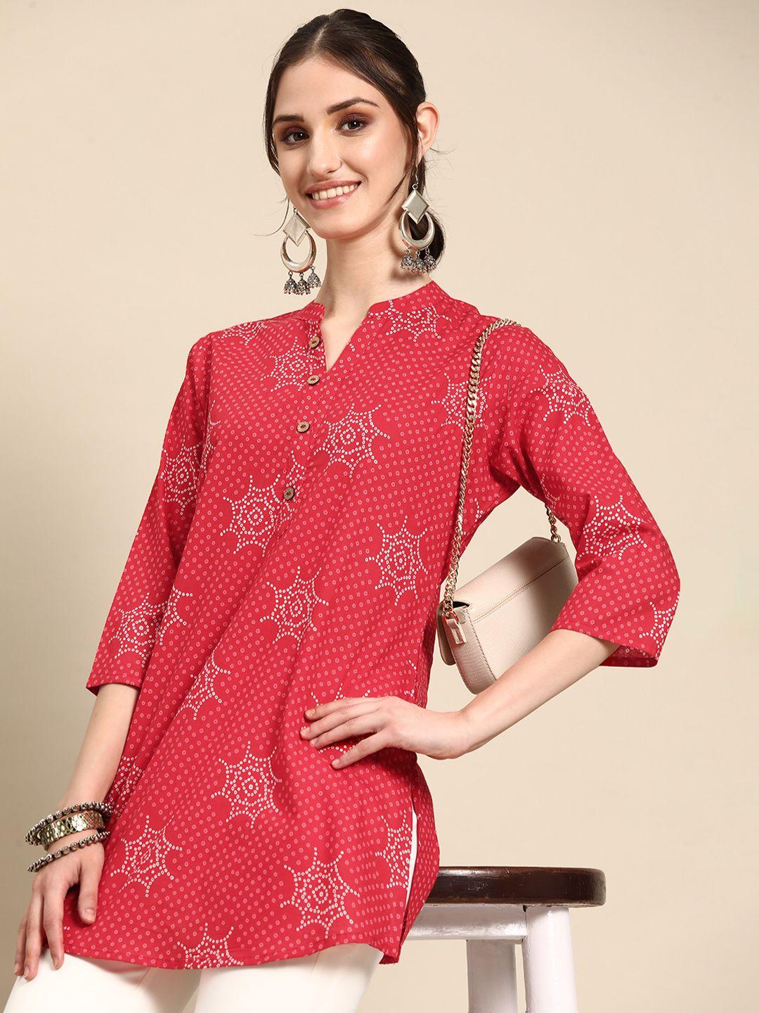 sangria bandhani printed mandarin collar kurti