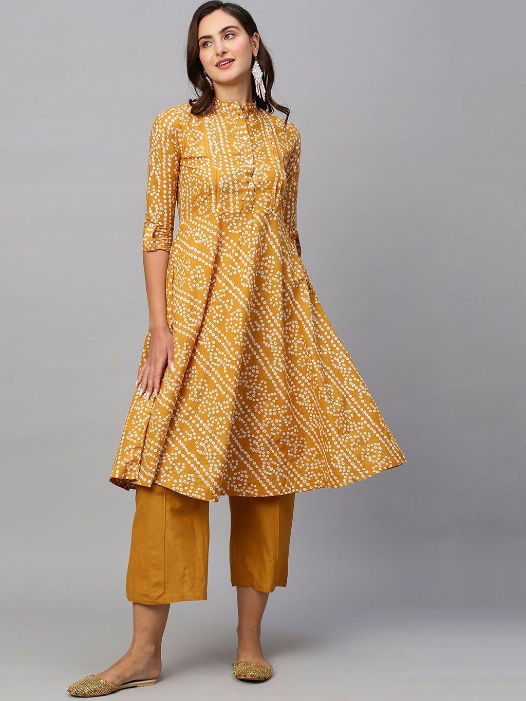 sangria bandhani printed pure cotton anarkali kurta with palazzos