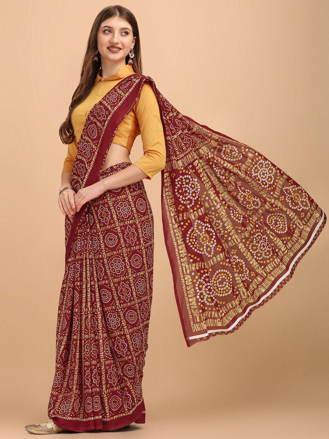 sangria bandhani printed pure georgette saree with blouse piece