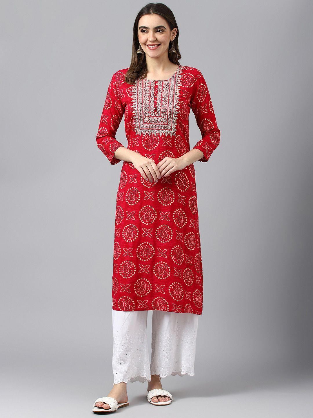 sangria bandhani printed sequinned straight kurtas