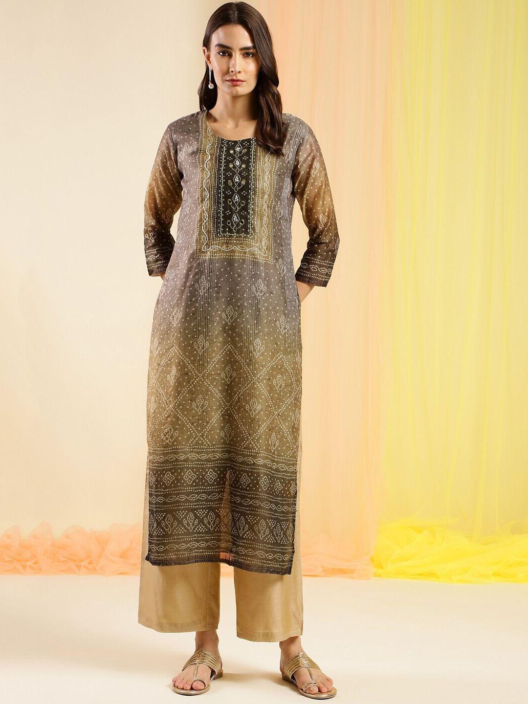 sangria bandhani printed straight kurta