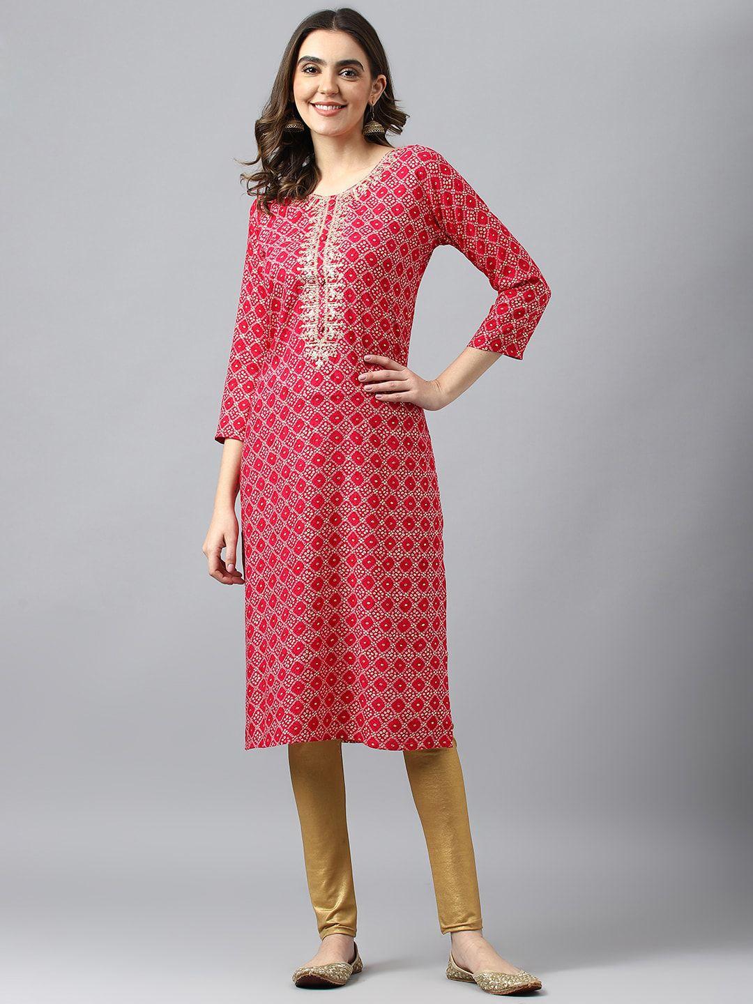 sangria bandhani printed thread work straight kurta