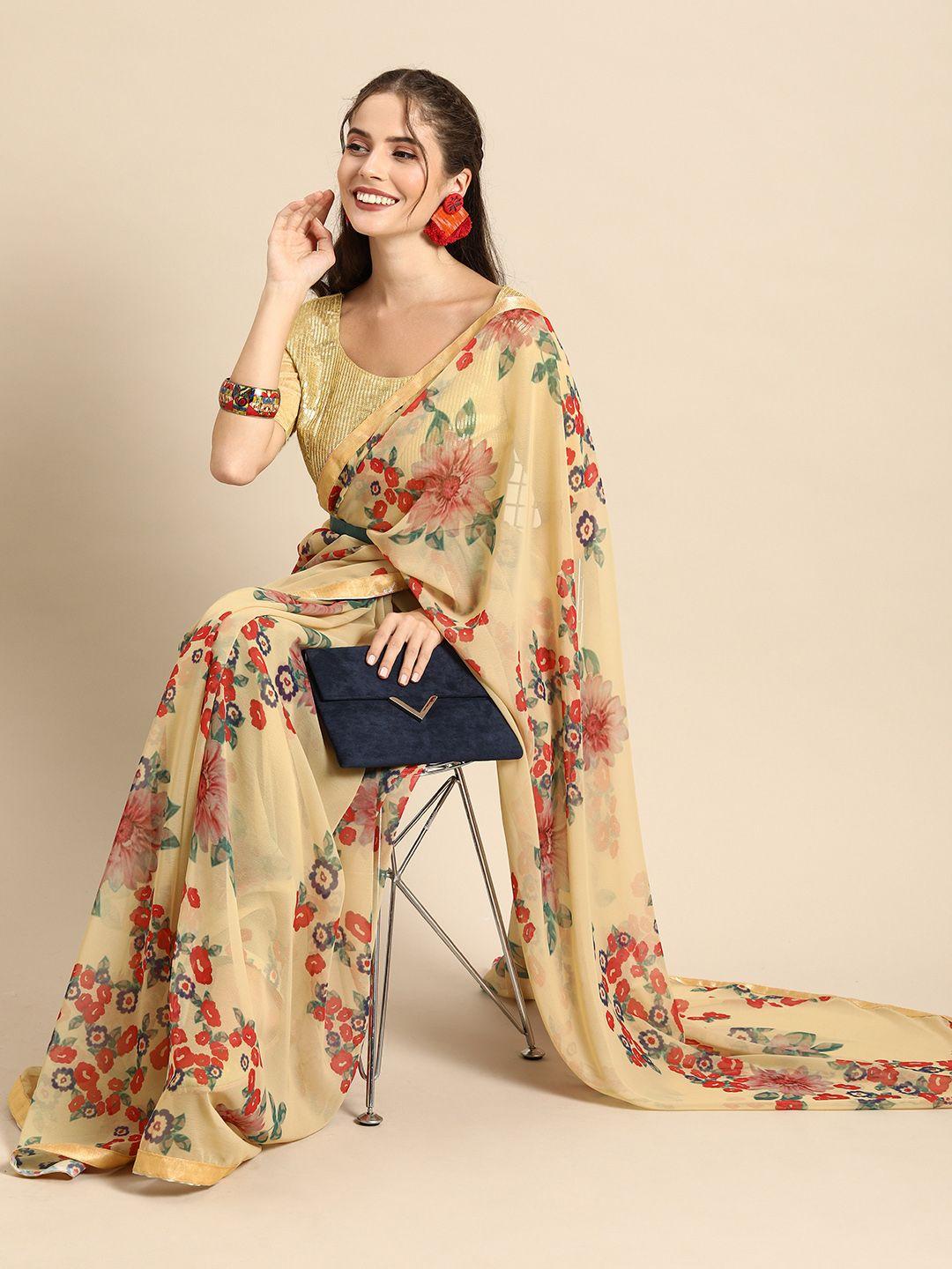 sangria beige & multicoloured printed saree