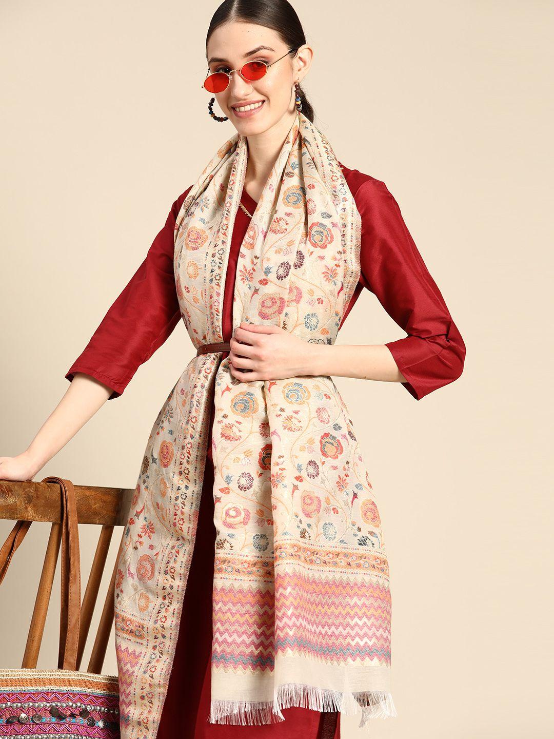 sangria beige & pink woven design art silk dupatta