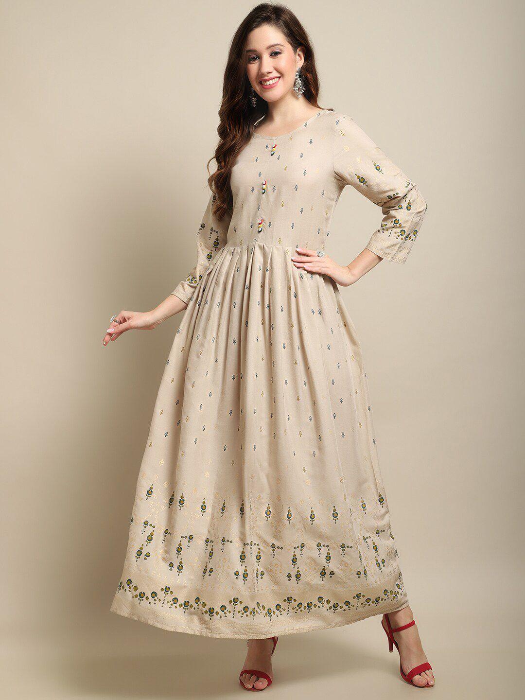 sangria beige conversational printed maxi ethnic dress