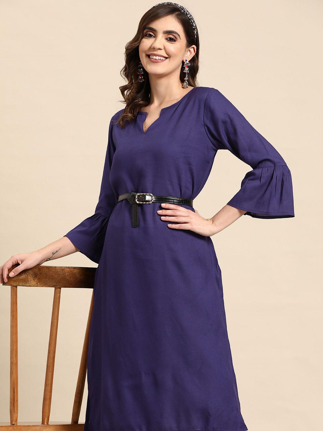 sangria bell sleeves solid straight kurta with trousers