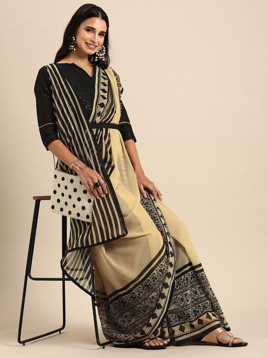 sangria black & beige striped saree