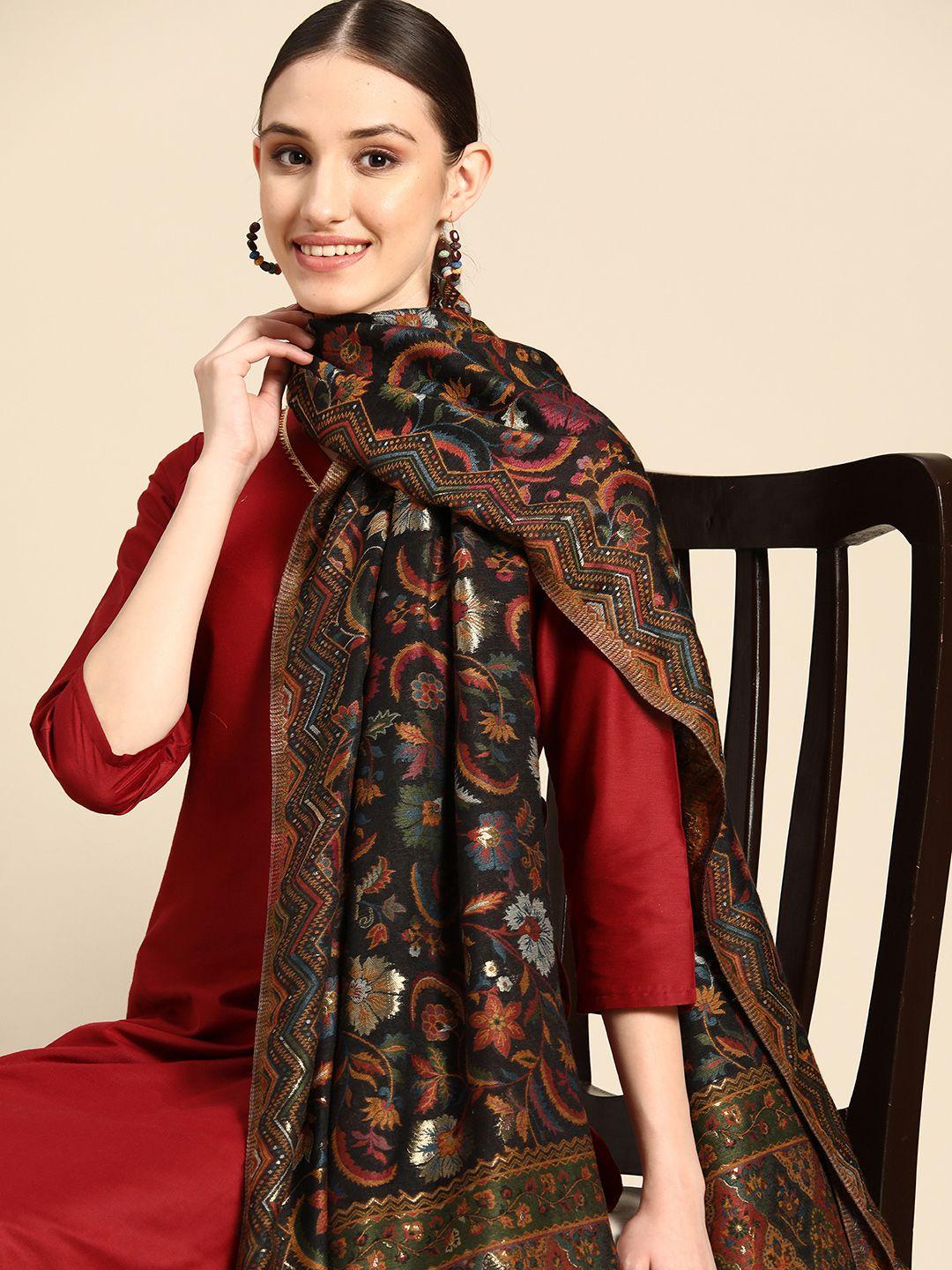 sangria black & brown woven design art silk dupatta
