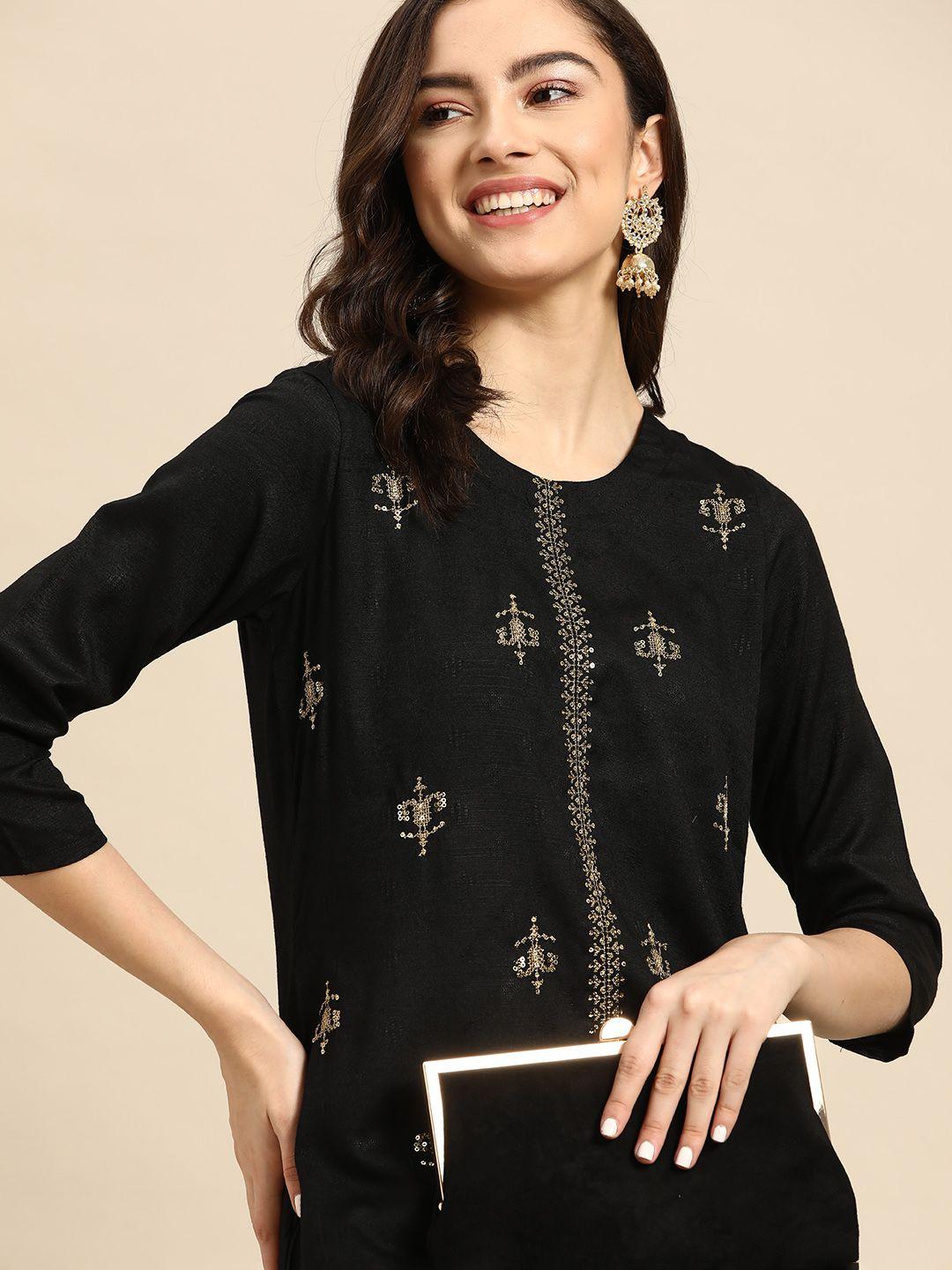 sangria black embroidered regular kurta