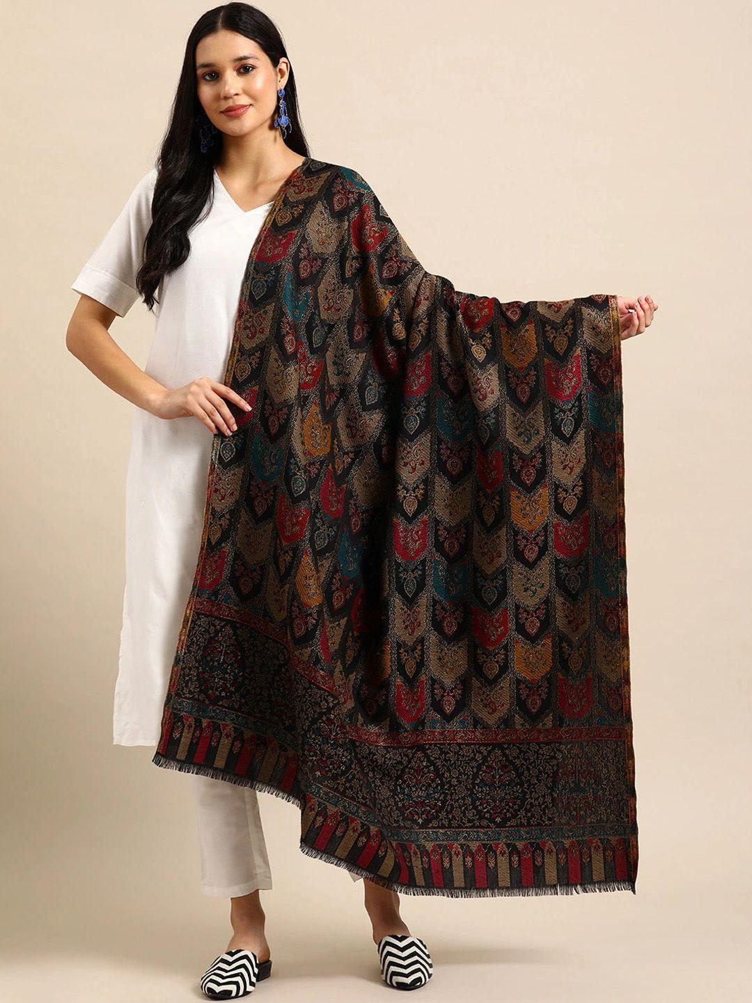 sangria black ethnic motifs woven design shawl