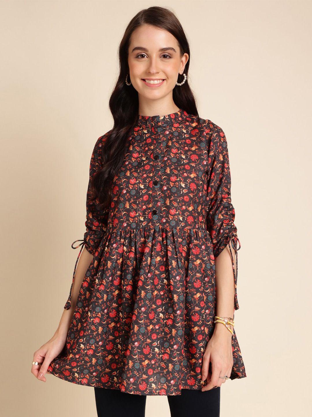 sangria black floral printed a-line top