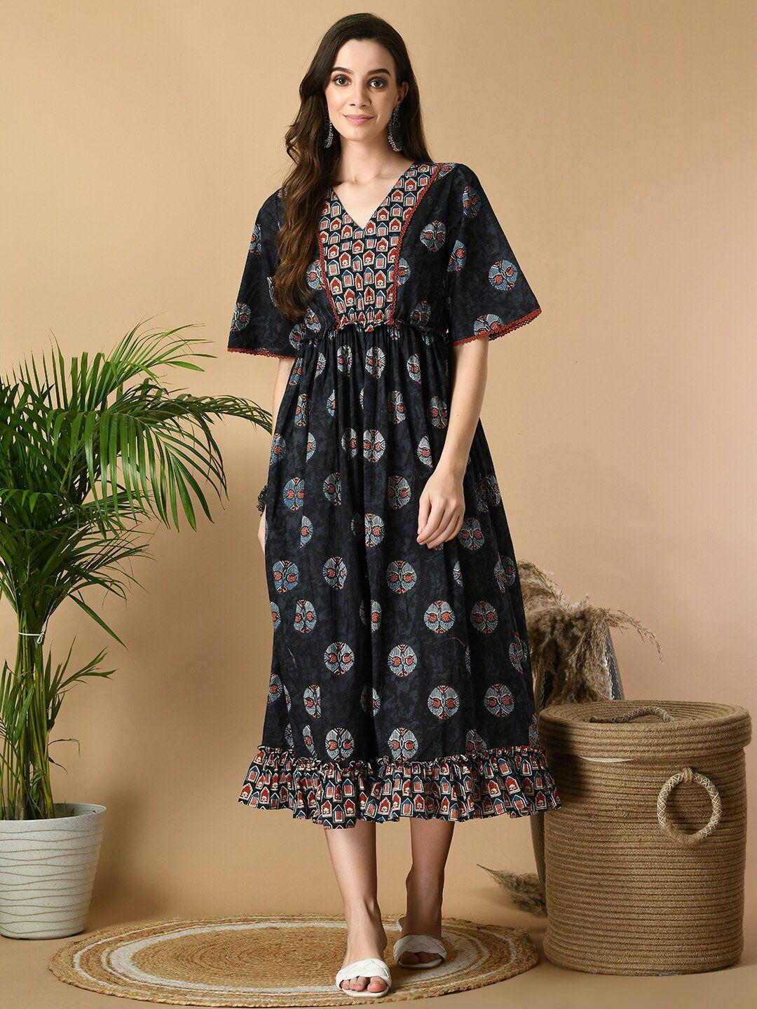 sangria black printed cotton ethnic dresses