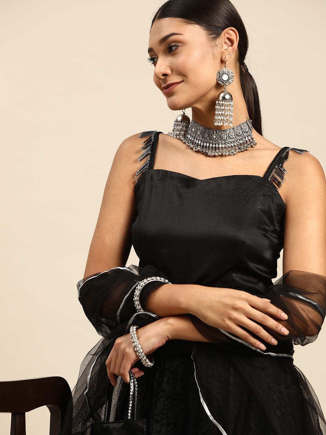 sangria black semi-stitched lehenga & unstitched blouse with dupatta