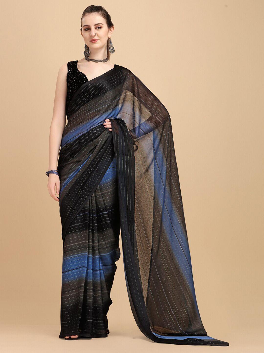 sangria blue georgette striped zari work saree