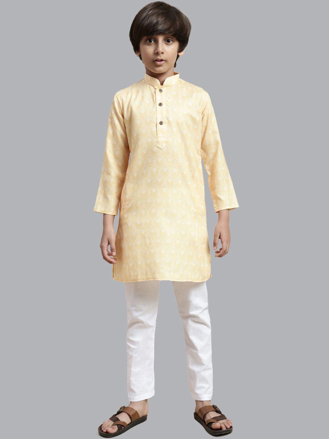 sangria boy mandarin collar long sleeves printed straight kurta with pyjama set