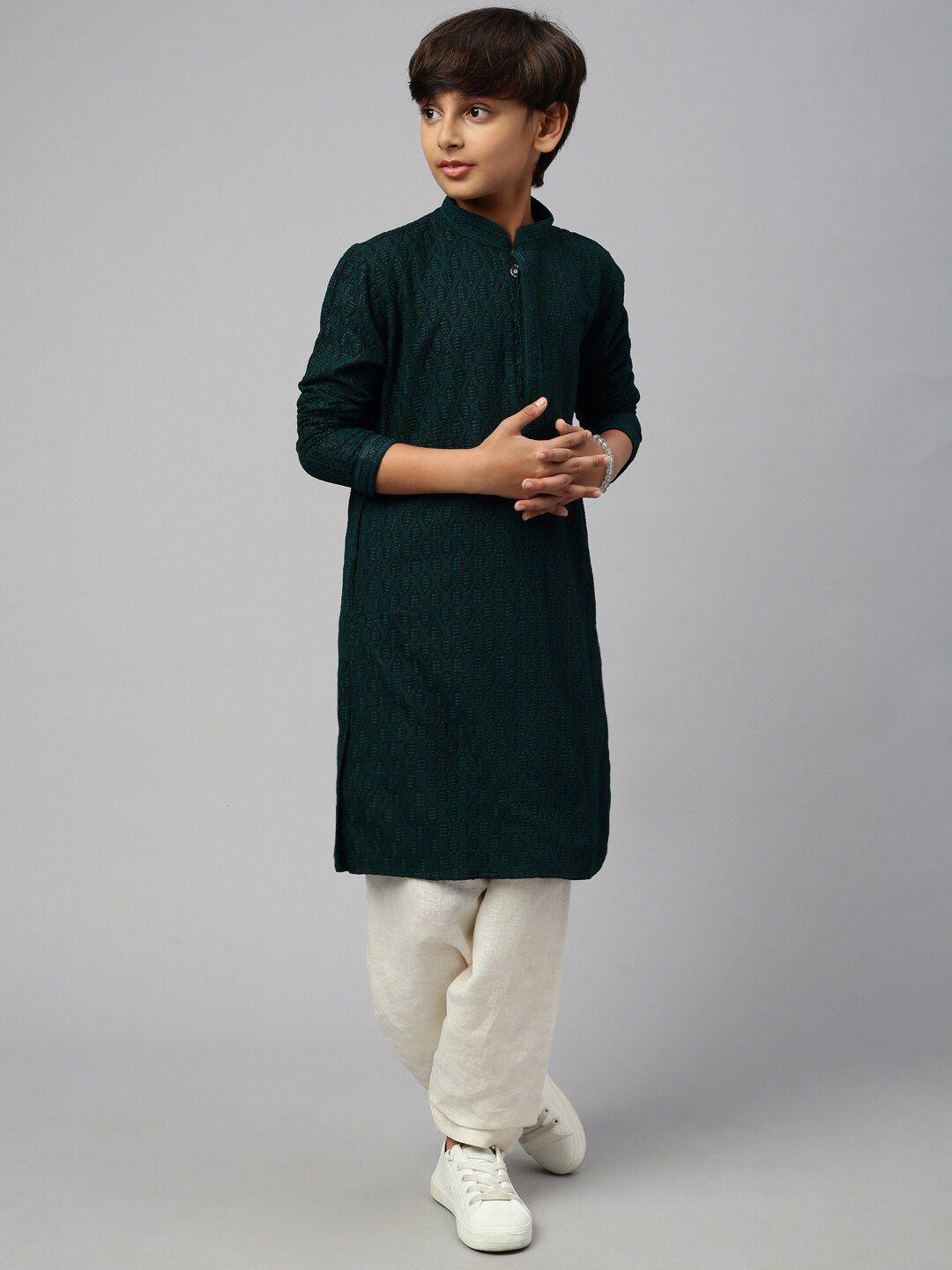 sangria boys chikankari design cotton mandarin collar kurtas