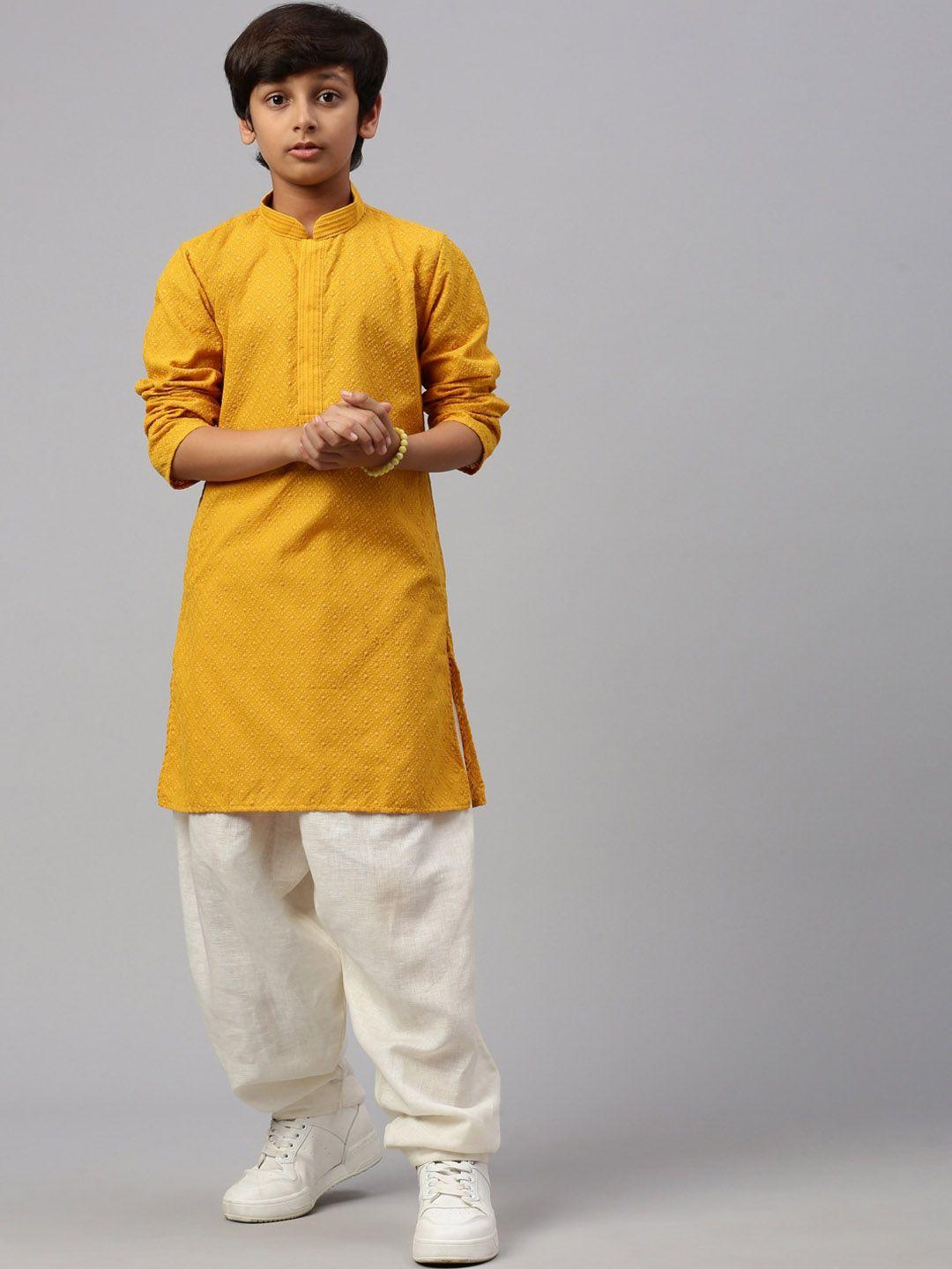 sangria boys chikankari design cotton mandarin collar kurtas