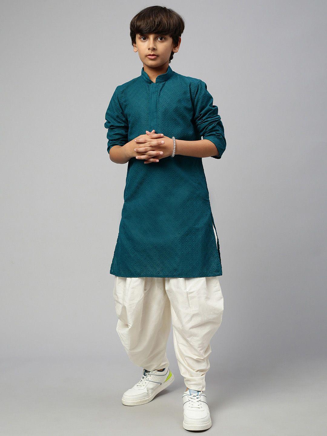 sangria boys chikankari design cotton mandarin collar kurtas