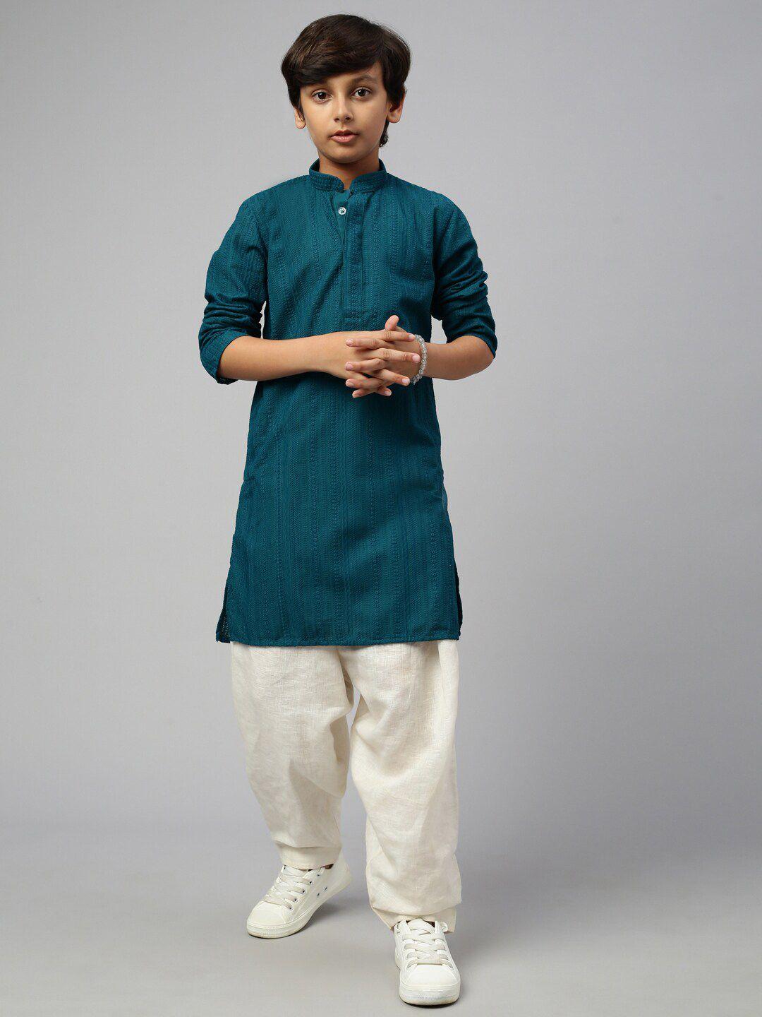 sangria boys chikankari printed cotton mandarin collar kurtas